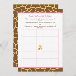 Invitation Giraffe Baby shower fille rose Bingo