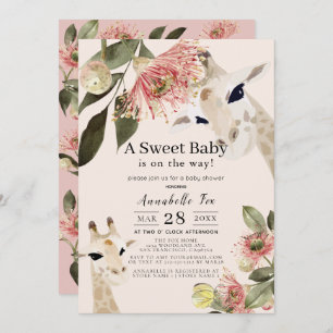 Invitation Giraffe Baby shower Floral Rose fille