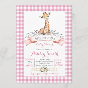 Invitation Giraffe baby shower invitant fille rose