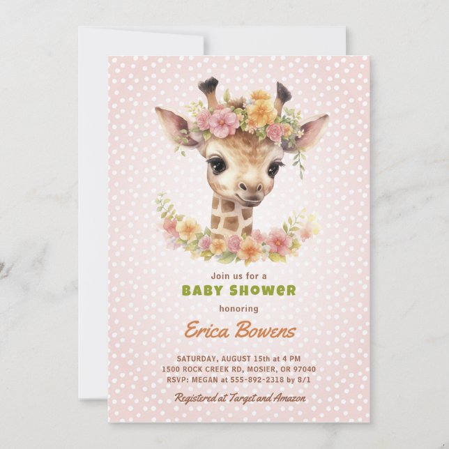 Invitation Giraffe Baby shower Wild One en chemin Safari (Devant)