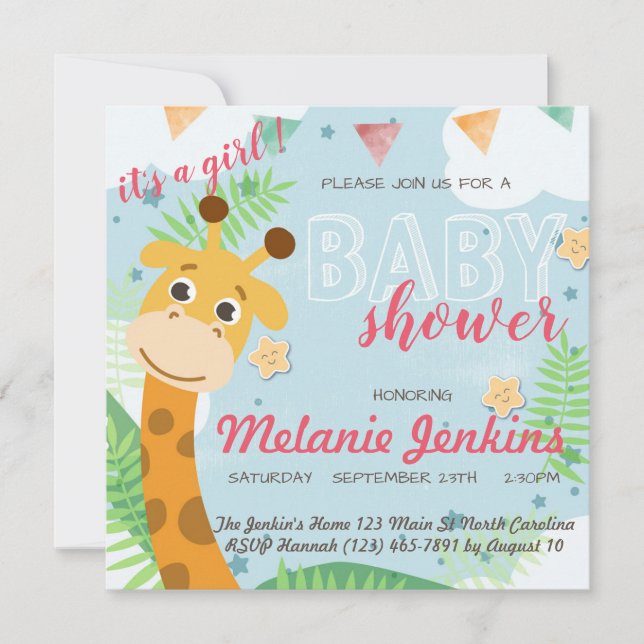 Invitation Giraffe beau Baby shower de plaisir (Devant)