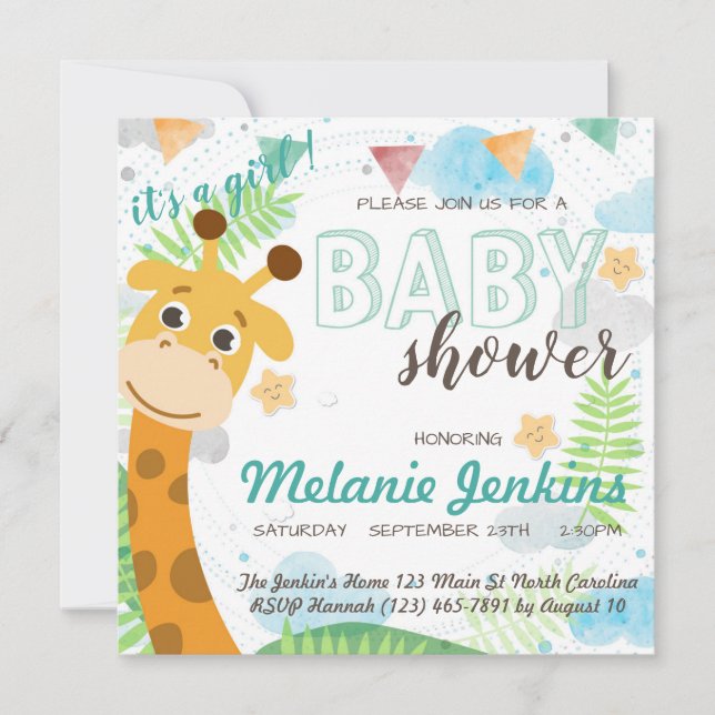 Invitation Giraffe beau Baby shower lumineux (Devant)