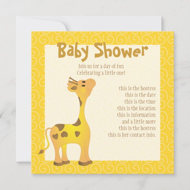 Invitation Giraffe Bébé d'or (Devant)