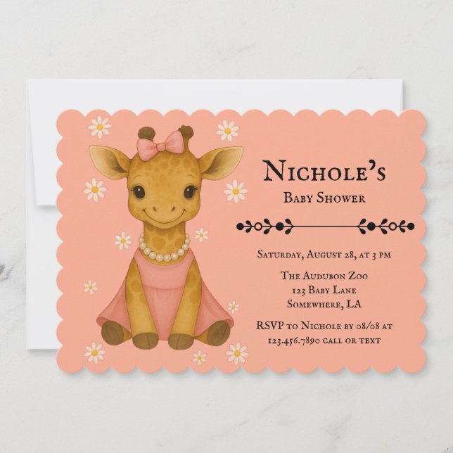 Invitation Giraffe bébé mignonne en Baby shower fille rose (Devant)