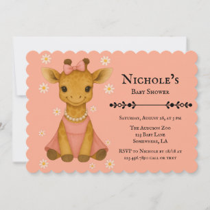 Invitation Giraffe bébé mignonne en Baby shower fille rose