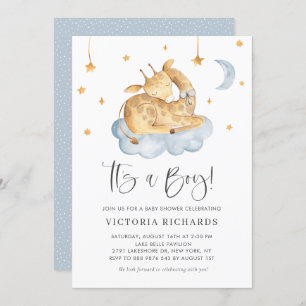 Invitation Giraffe Bleu couchage mignon C'est un Baby shower 