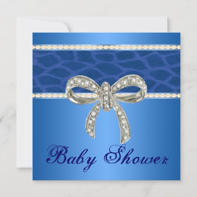 Invitation Giraffe bleue Baby shower en diamant Bow Invitatio (Devant)