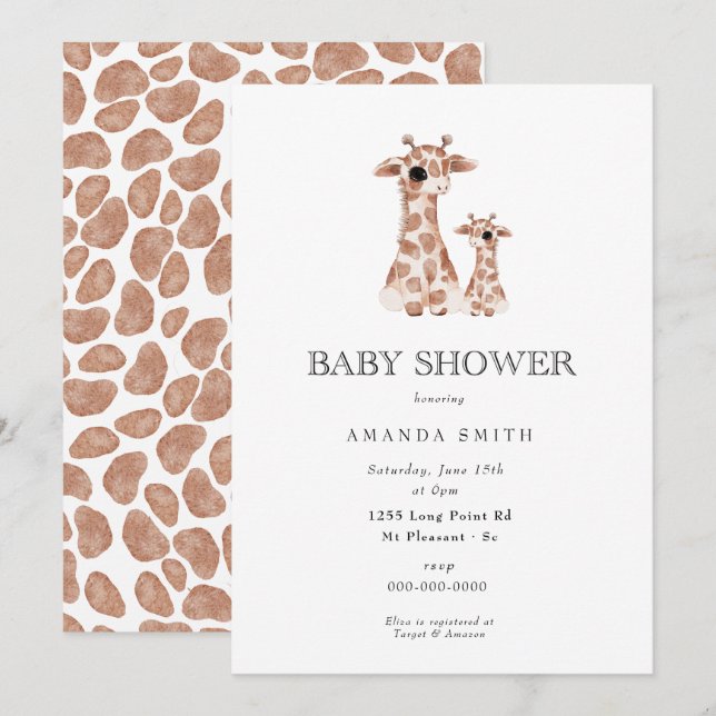Invitation Giraffe Boho Maman et Baby shower Safari bébé (Devant / Derrière)