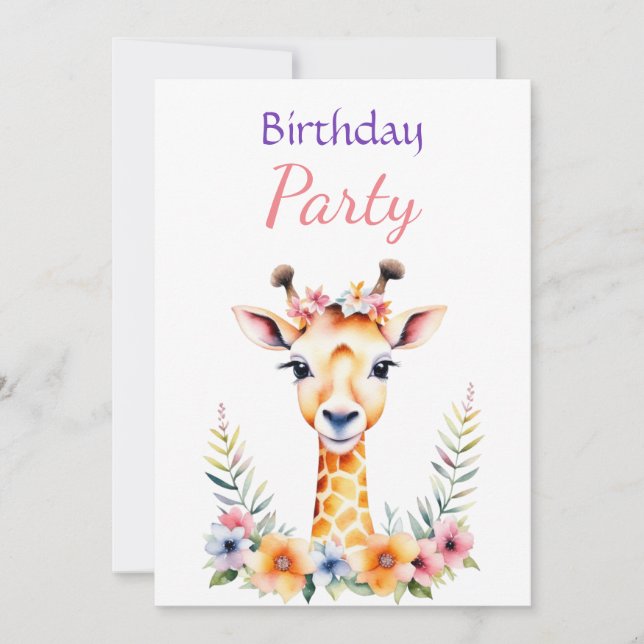 Invitation Giraffe de bébé en fleurs Fête d'anniversaire de f (Devant)