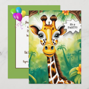 Invitation Giraffe de dessin animé fête d'anniversaire