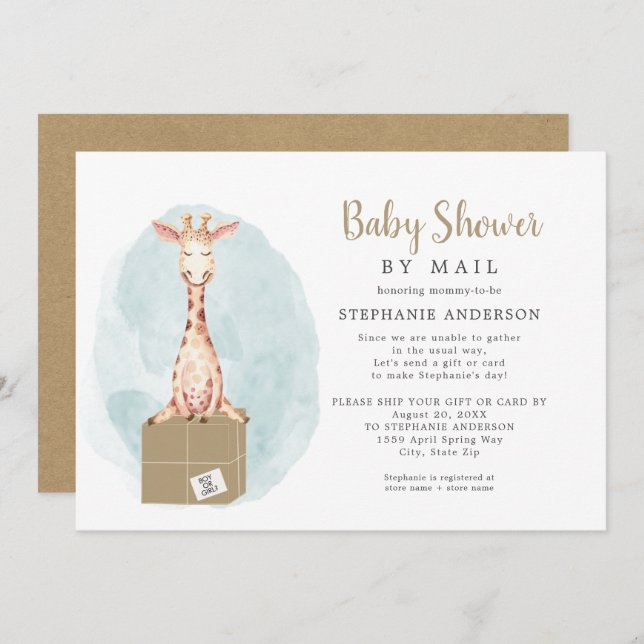 Invitation Giraffe de genre neutre Baby shower par courrier (Devant / Derrière)