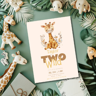 Invitation Giraffe Deux animaux sauvages Safari 2e anniversai