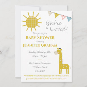 Invitation Giraffe d'or, Neutre sur le genre, Baby shower