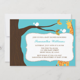 Invitation Giraffe douce et oiseaux Baby shower neutre de gen