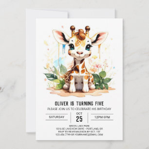 Invitation Giraffe Dreams Cute Safari Anniversaire