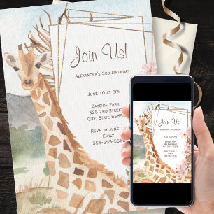 Invitation Giraffe en African Savannah fête d'anniversaire