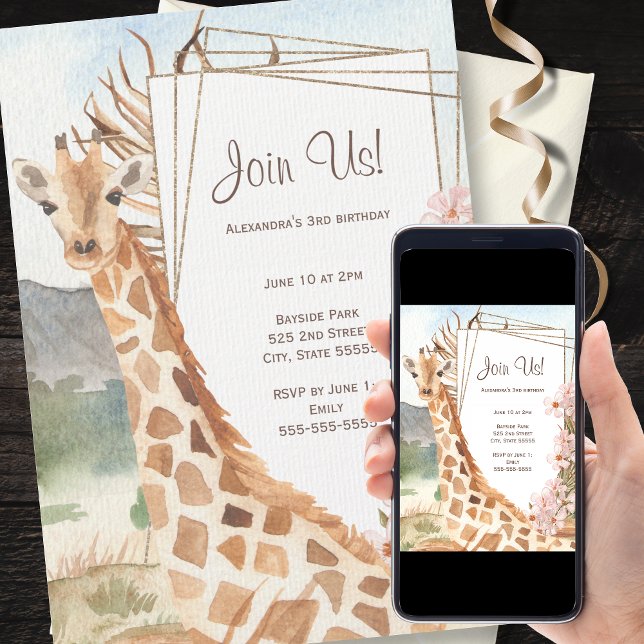 Invitation Giraffe en African Savannah fête d'anniversaire (Available in physical and digital formats!)