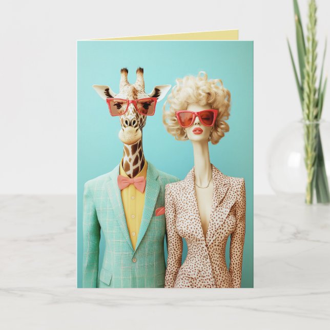 Invitation Giraffe et femme élégante (Devant)