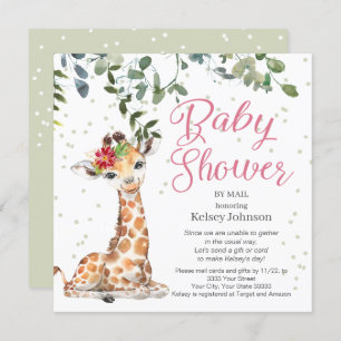 Invitation Giraffe Eucalyptus Baby shower floral rose