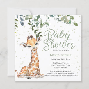 Invitation Giraffe Eucalyptus Baby shower neutre