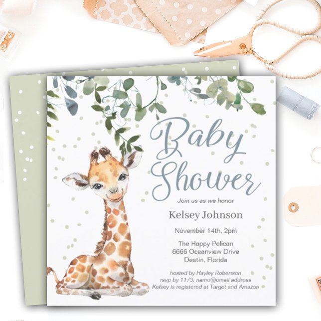 Invitation Giraffe Eucalyptus Baby shower verdoyant (Créateur téléchargé)
