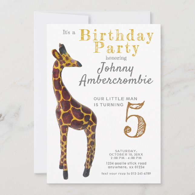 Invitation Giraffe fête d'anniversaire pour garçon (Devant)