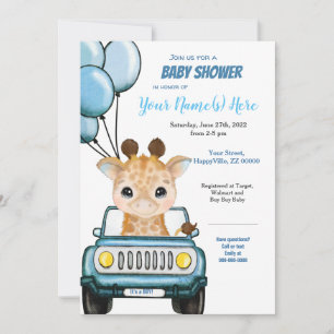 Invitation Giraffe garçon dans le Baby shower de voiture Invi