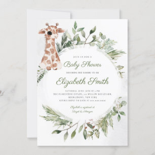 Invitation Giraffe Green Genre Neutre Baby shower animal