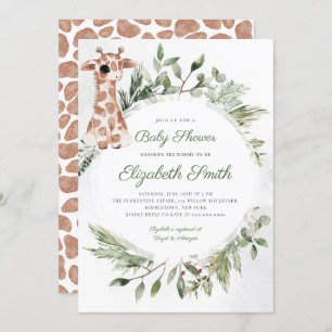 Invitation Giraffe Green Genre Neutre Baby shower animal