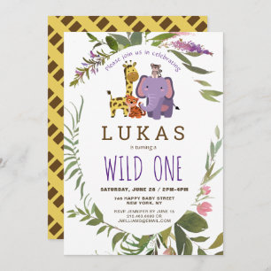 Invitation Giraffe Jungle Safari animal 1er anniversaire