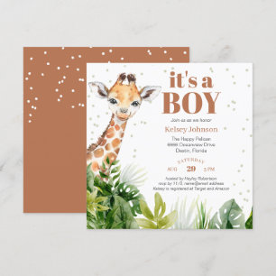 Invitation Giraffe Jungle Safari Baby shower garçon