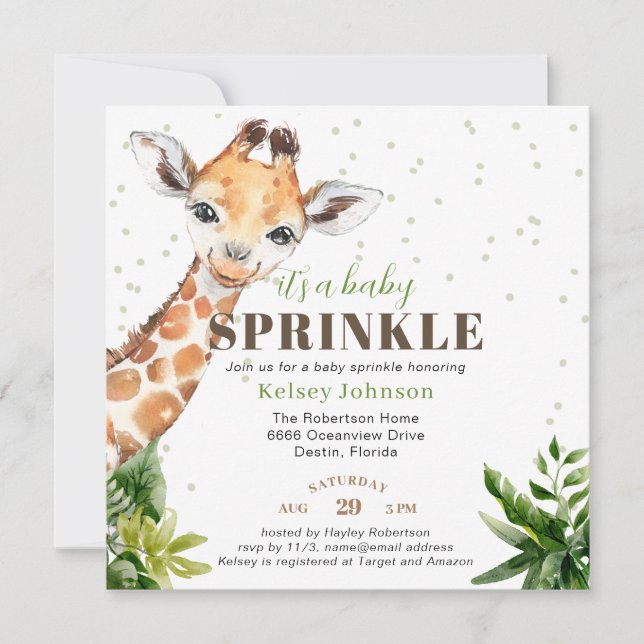 Invitation Giraffe Jungle Safari C'est un Baby Sprinkle (Devant)