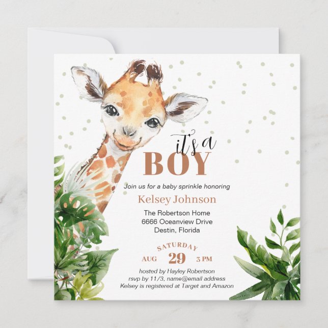 Invitation Giraffe Jungle Safari C'est une Baby Sprinkle (Devant)