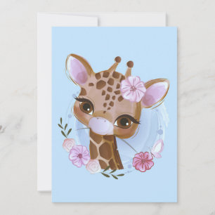 Invitation Giraffe Lover mignonne Baby Giraffe à la Fleur