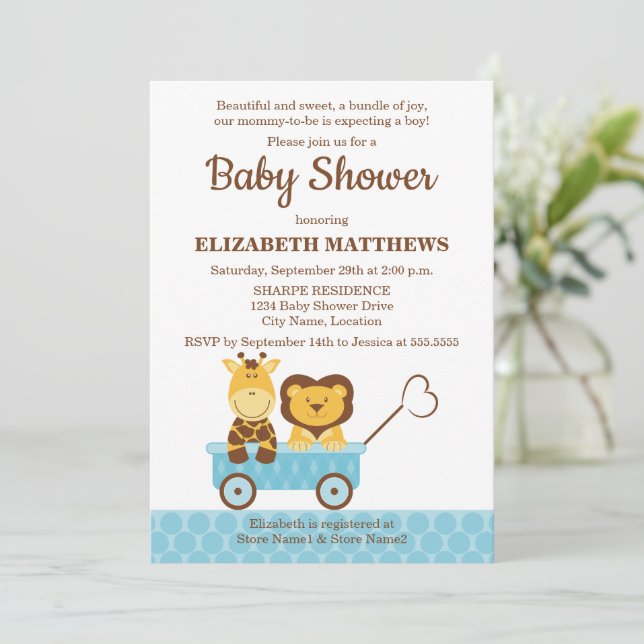 Invitation Giraffe lunaire et Baby shower de lion (Debout devant)