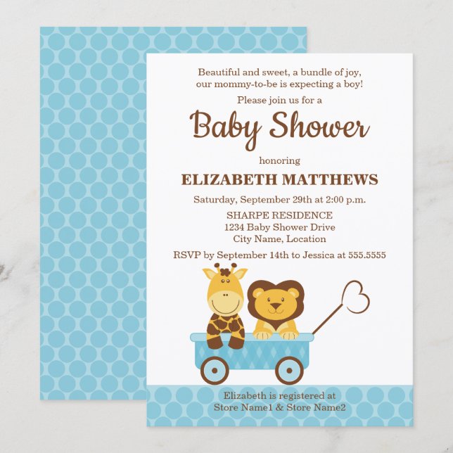 Invitation Giraffe lunaire et Baby shower de lion (Devant / Derrière)