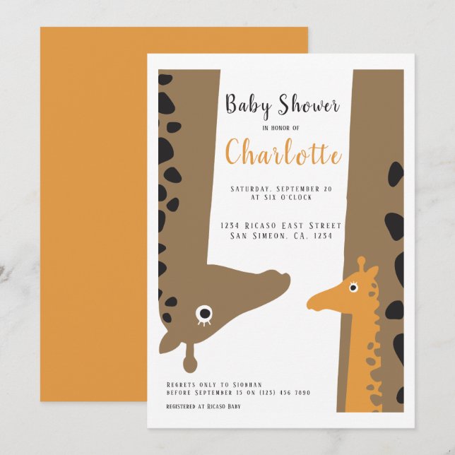 Invitation Giraffe Maman et Baby Cute Baby shower (Devant / Derrière)