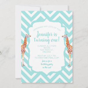 Invitation Giraffe on zigzzag chevron.