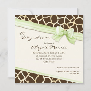 Invitation Giraffe Peau Motif Ruban n Bow Baby Girl Invitatio