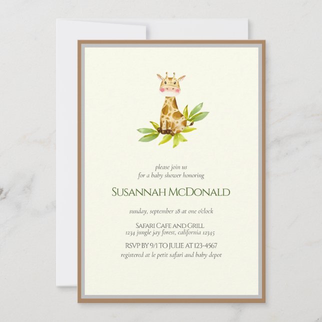 Invitation Giraffe peluche | Baby shower Jungle Safari (Devant)