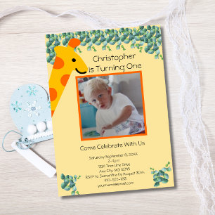 Invitation Giraffe Photo Boys 1er anniversaire