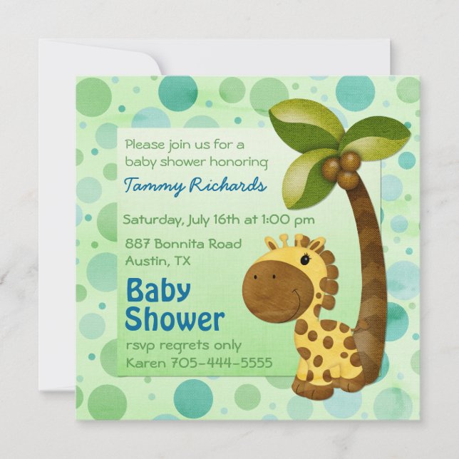 Invitation Giraffe pois - Baby shower neutre (Devant)