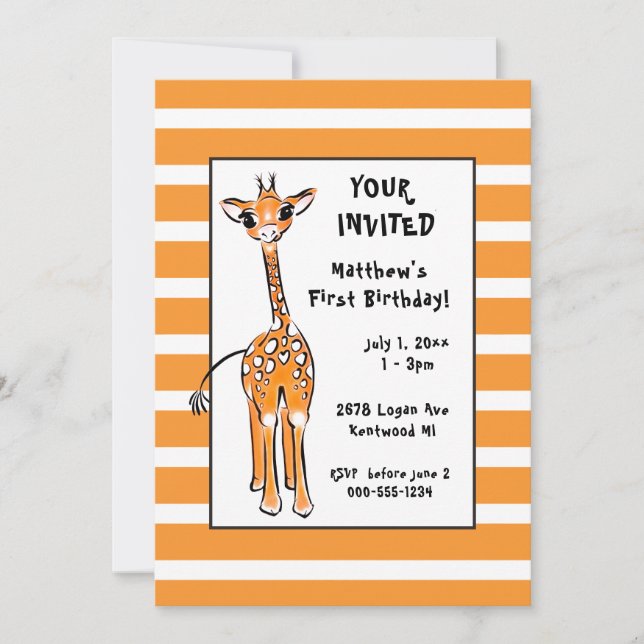 Invitation Giraffe - premier anniversaire (Devant)