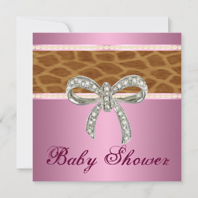 Invitation Giraffe rose Baby shower de boue diamant Invitatio (Devant)