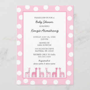 Invitation Giraffe rose baby shower ou fête d'anniversaire