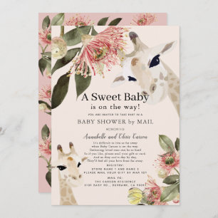 Invitation Giraffe Rose Floral Girl Baby shower par la poste