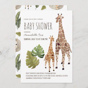 Invitation Giraffe Safari Baby shower virtuel non sexiste