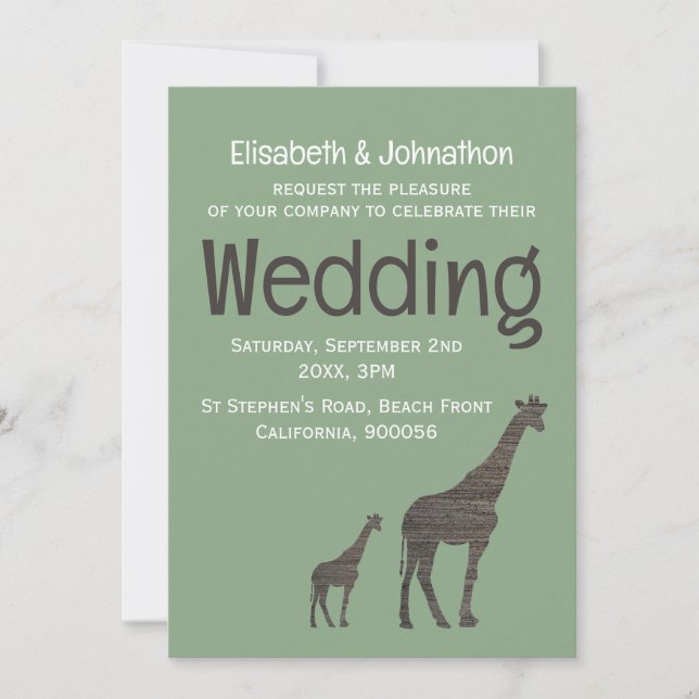 Invitation Giraffe Safari d'argile, Mariage rustique (Devant)