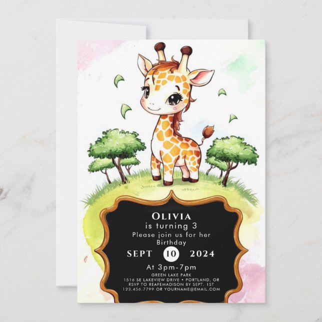 Invitation Giraffe sauvage colorée Anniversaire (Devant)