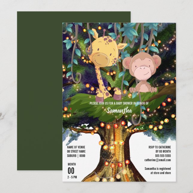 Invitation Giraffe singe tropical jungle phares (Devant / Derrière)